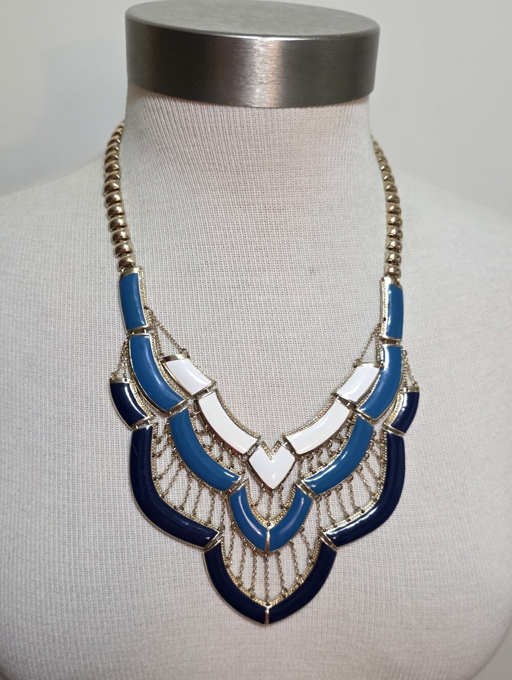 Grecian Style Bib Necklace Enameled 18" Long
